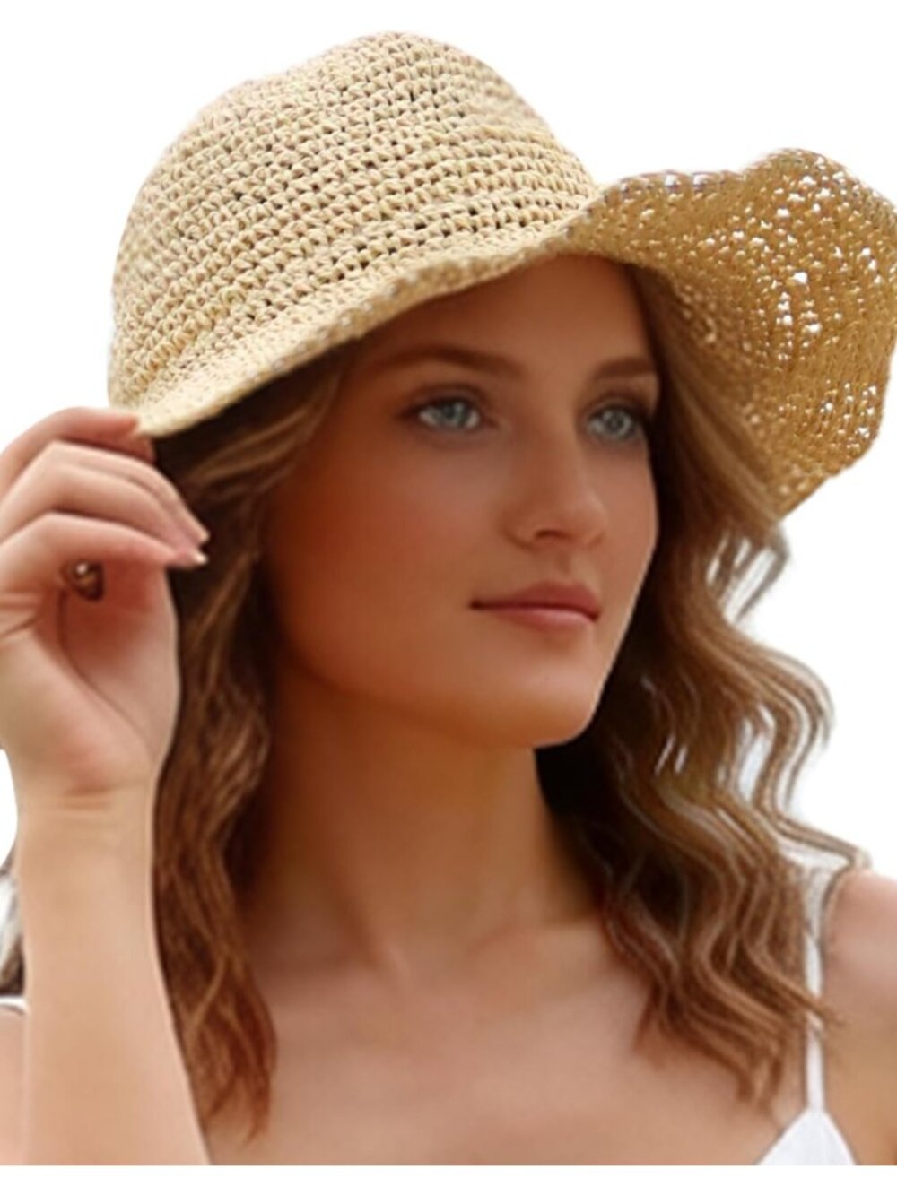 Sun Hats for Women Wide Brim Floppy Beach Hats Packable Boho Crochet Straw Hat f